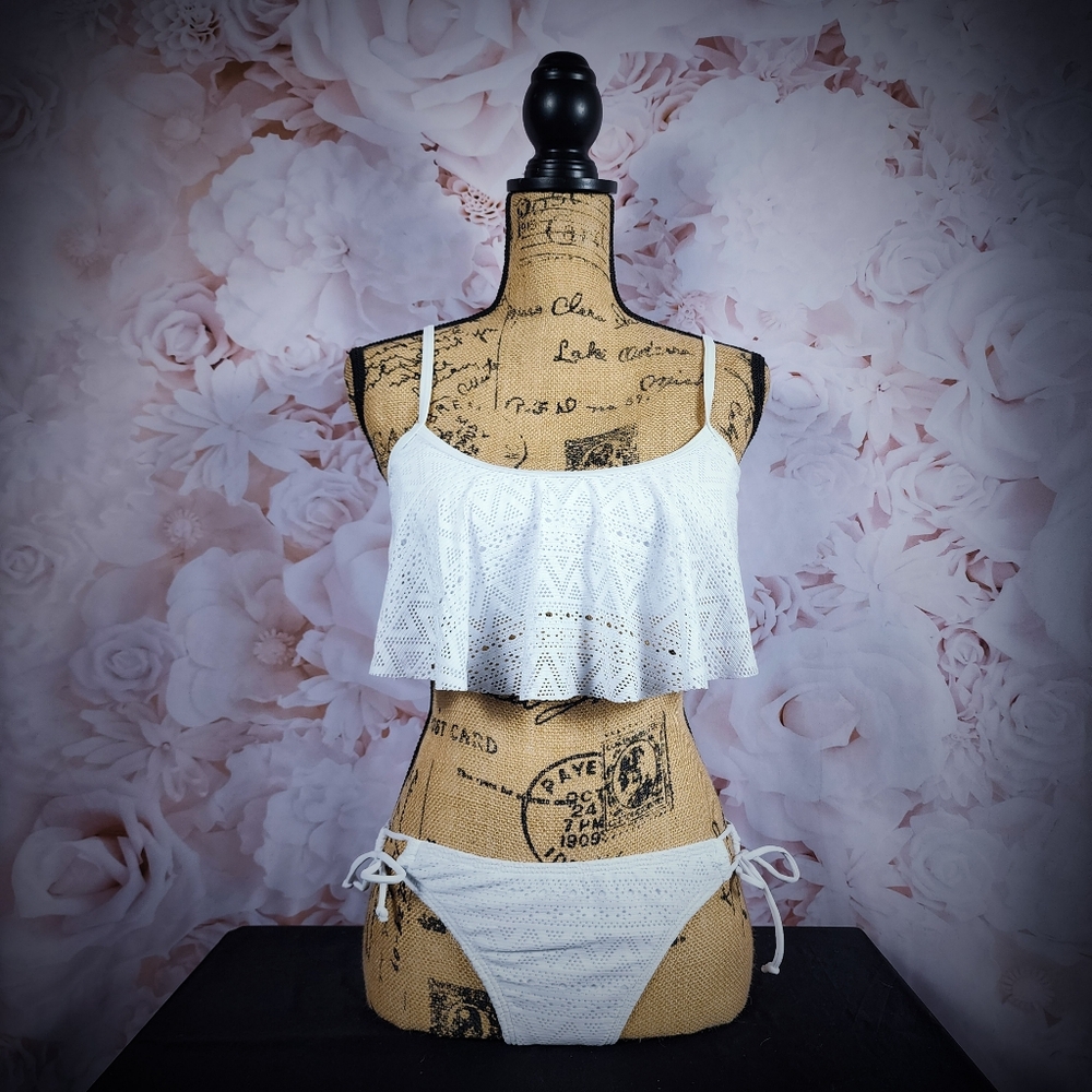 White Ruffle Flounce Matching Bikini Set